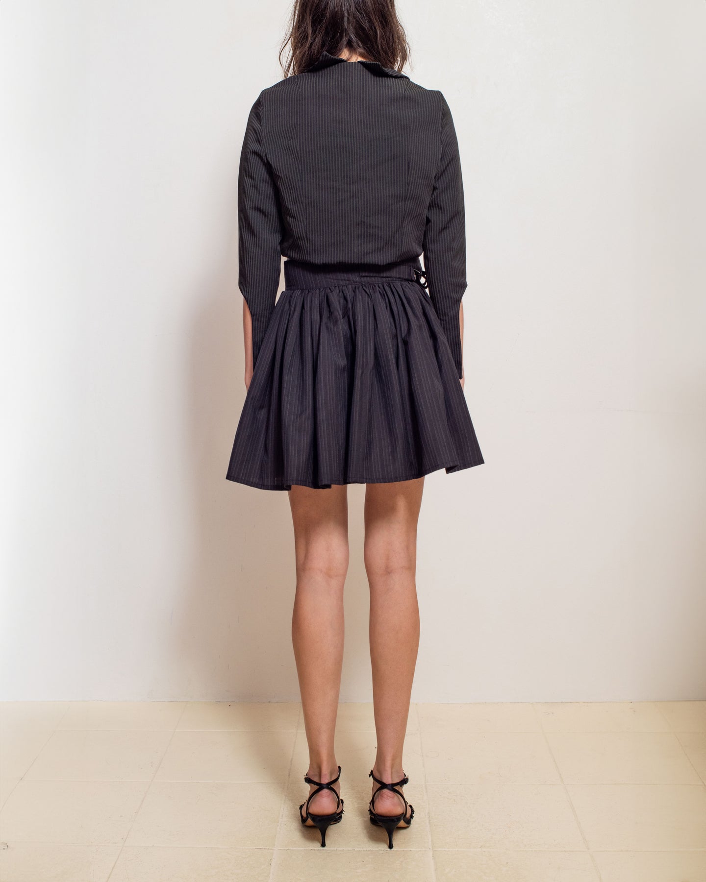 Black Pinstripe Diagonal Blazer